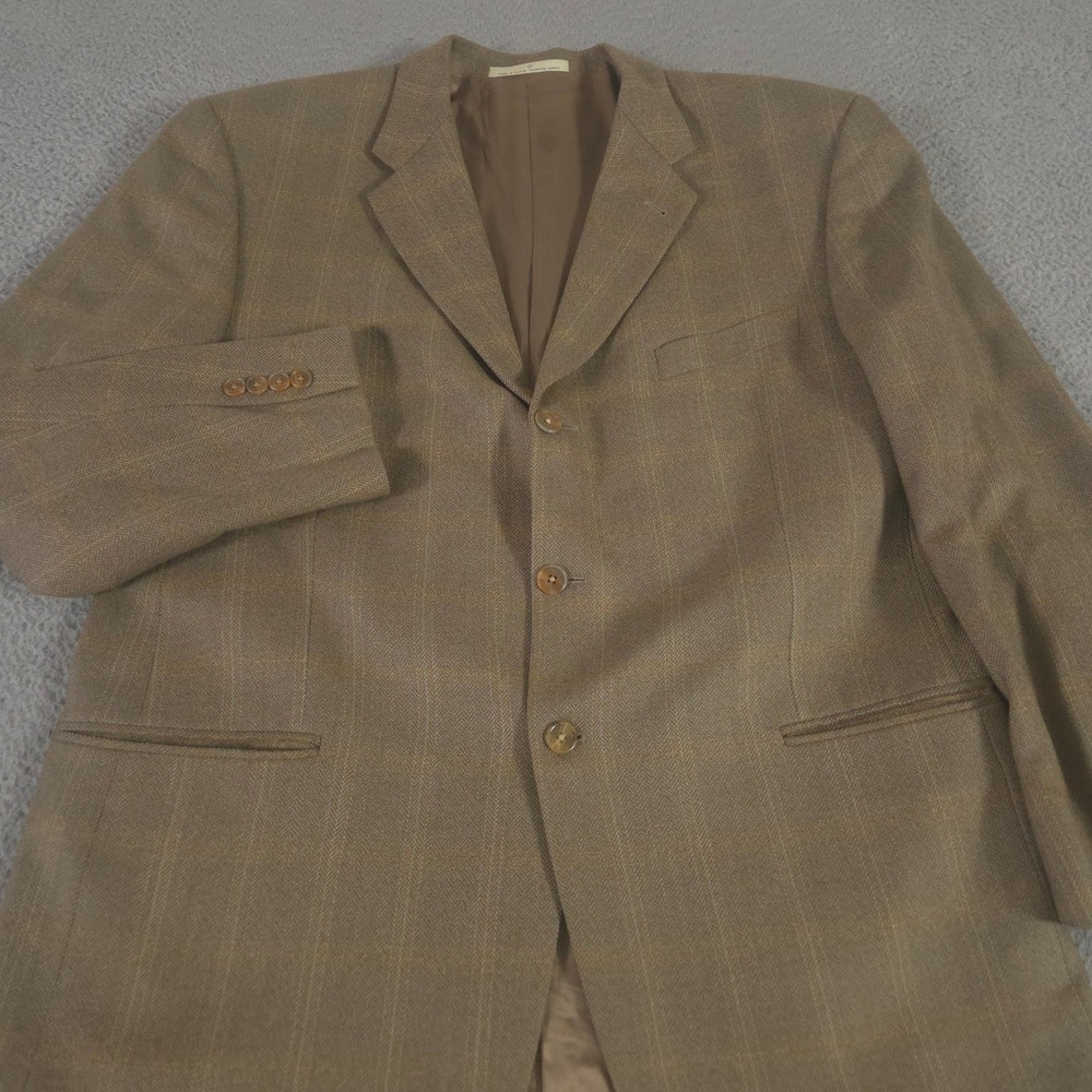 VINTAGE Joseph Abboud Blazer Mens 44R Lambswool Plaid Herringbone 3-Button 90s